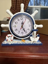 Nautical desk clock with ship wheel design Wood