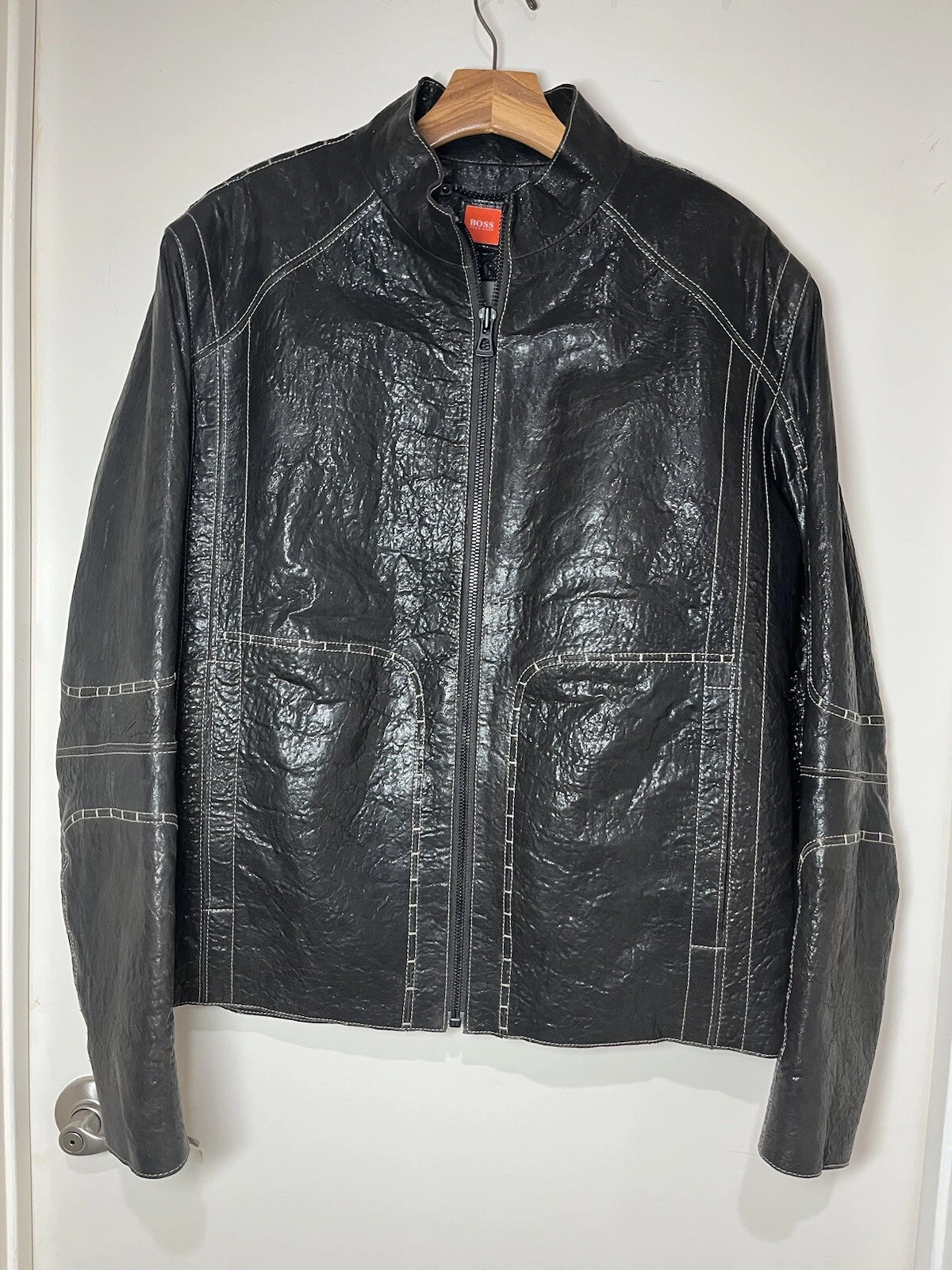 Hugo Boss Lamb Brown leather Racer jkt SZ 46R Casual SUPERB - product detail image 1