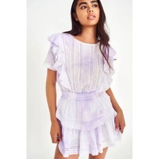 LoveShackFancy Natasha Dress | Violet Lavender Lace Ruffle Mini Size L NWT