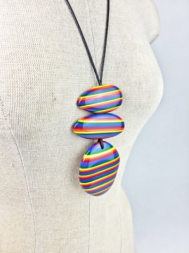 Sobral Pop Pride Ancestral LGBTQ Rainbow Flag Stripes Triple Pendant Necklace - Picture 4 of 5