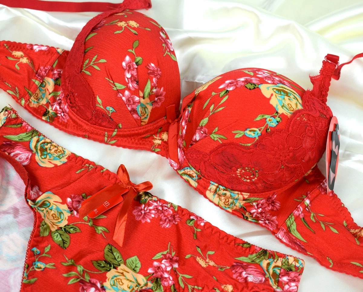 Sexy Bra Set Floral Red Lace Ladies Underwear Sets Lingerie Push