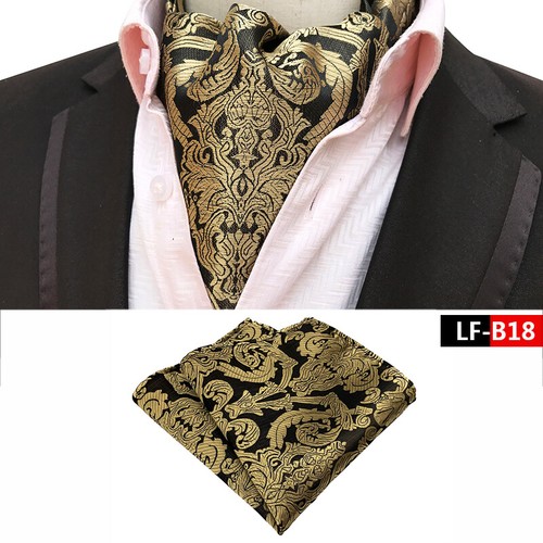 New Classic Men's Ascot Cravat Tie Silk Paisley Blue Scarves Cravat Hanky Set - Afbeelding 35 van 45