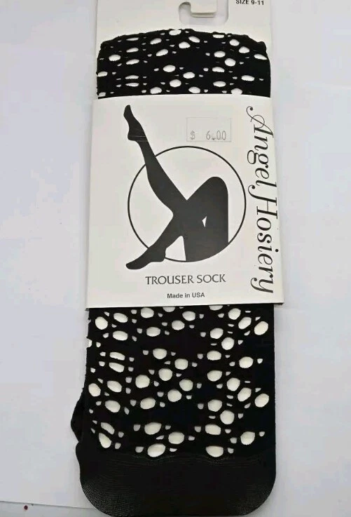 Pantalón Calcetines Mujer Patrón FISH NET Talla 9-11 Negro SEXY #2 Hecho en EE. UU. Foto 2 de 4