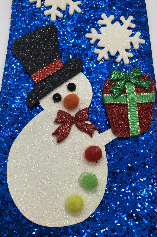 Muñeco de Nieve Navidad Azul Brillo Vacaciones Navidad Cuello Fieltro Corbata Nuevo Foto 2 de 3