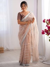 Women's Organza Solid Saree With Unstitched Blouse Piece