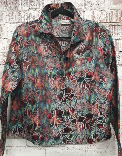 Chico's Women's Silver Metallic Jewel Tone Silk Blend Jacket Size 1 Paisley - Picture 1 of 12