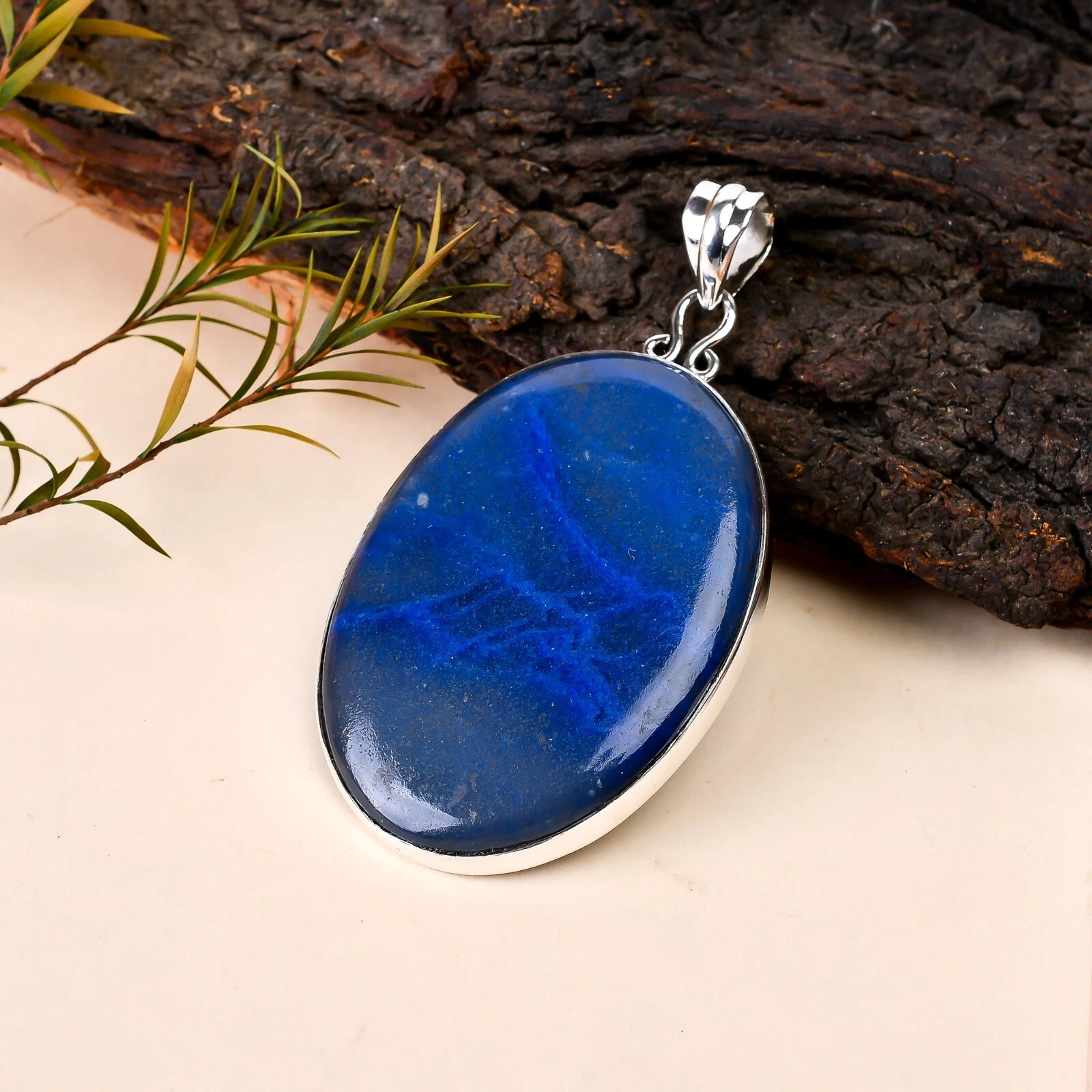 VETEMENTS Ciondolo Agata Blu Grande Pietra Argento Sterling 925 Ciondolo Dichiarazione Uomo Donna