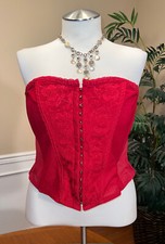Cacique, Unique 2-Piece Strapless Boned Bright Red Floral Lace Corset Sz 42 22