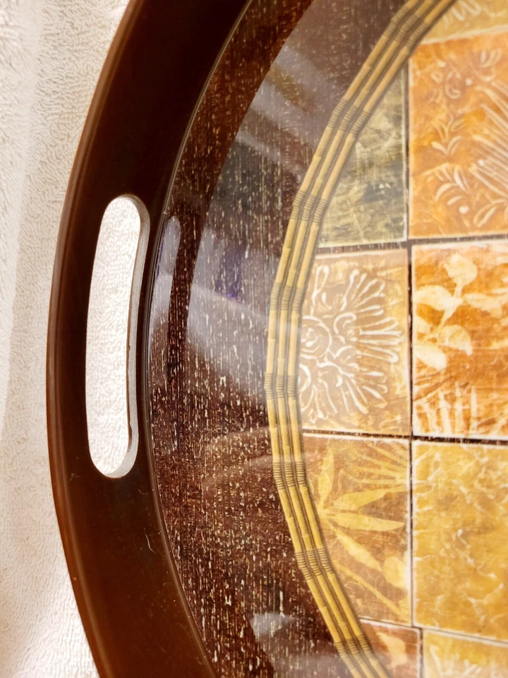 Serving Tray Presidio Round Brown Nature Theme 14" With Handles - Image 2 of 4