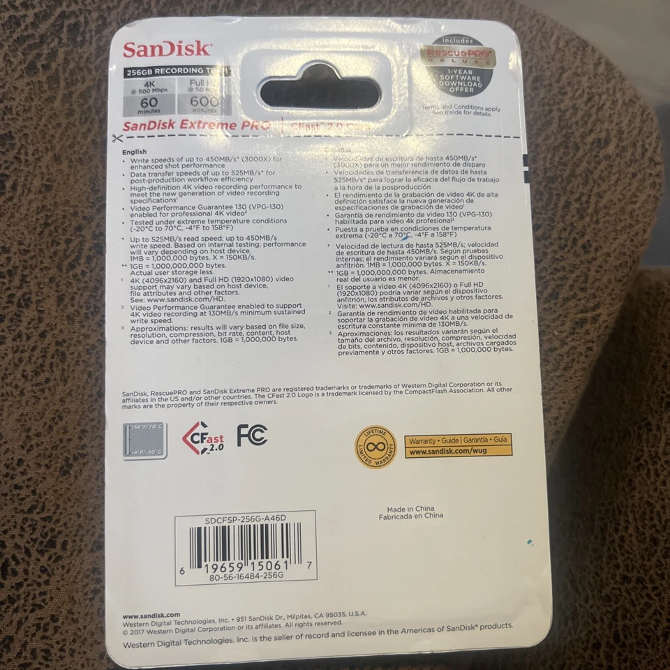 Sandisk SDCFSP-256G-A46D 256gb Extreme Pro Compact Flashflsh Rev D 525/450mb/s - Image 2 of 4