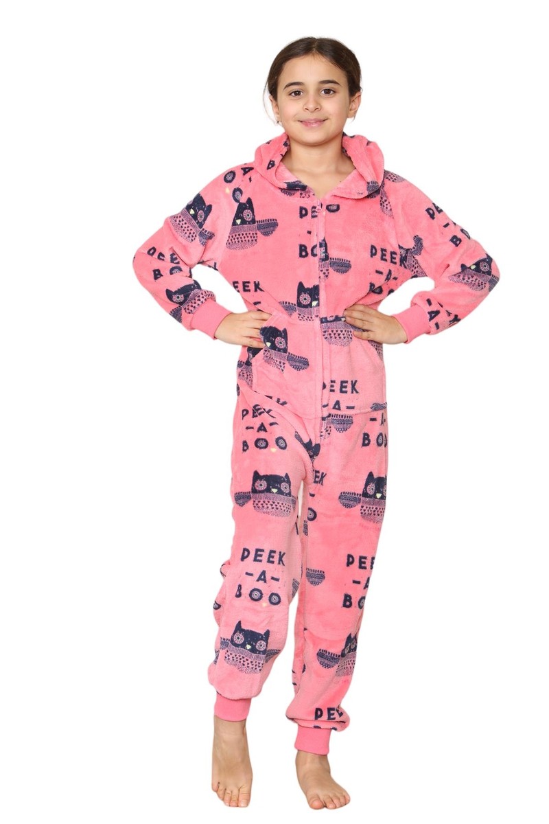 Kids Girls Fleece Contrast A2Z Onesie One Piece Baby Pink All In One - Foto 8