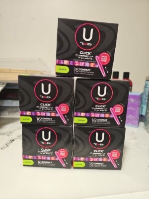 (5) U by Kotex Click Compact Tampons, Super Absorbency, Unscented, 16 Count