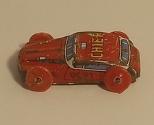RARE Vintage Tiny Tin RED Fire Chief Command Car Lithograph 1.75"