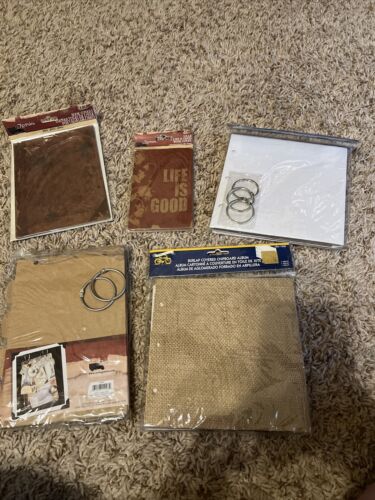 5 Piece Gypsies Mini Album Book Cover Binder Rings-Life Is Good Burlap Chipboard - Picture 1 of 15