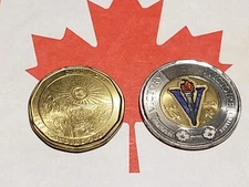 1-2021 Canadian $1 & 1- 2020 Coloured Victory Torch Toonie 