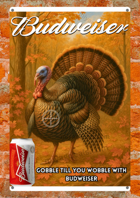 Budweiser Beer Turkey Hunting Metal Sign Bar Cabin Man Cave Garage Decor Read De