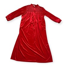Only Necessities Red Long Robe 1X Velvet Cozy Lounge Polyester VTG