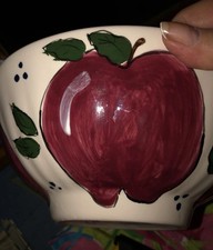 Apples Hand Painted Ceramic Bowl Signed Farle...