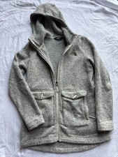 The North Face Women Cream Gray Crescent Hooded Fleece Parka Jacket Size Medium