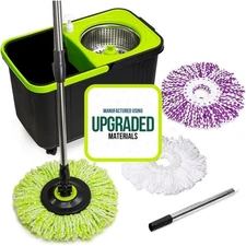 Simpli-Magic Premium Spin Mop Cleaning Bucket Set with 3 Microfiber Mop Heads...