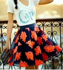 Size 12 - Anthropologie Maeve Pome Blossom Embroidered Tulle Skirt In Navy Blue