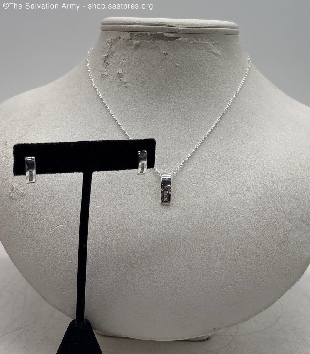 925 Sterling Silver Rectangular Bar Pendant Neckl… - image 1