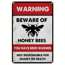 Retro Beware of Honey Bees Tin Metal Signs Home D cor Wall Art 8x12