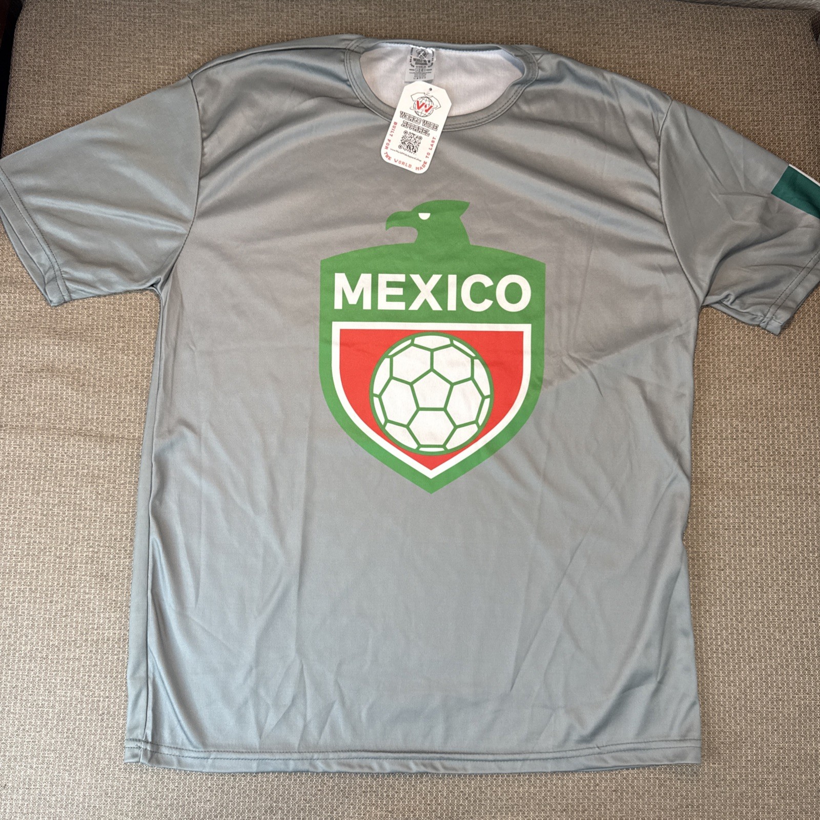 Mexico Soccer Jersey Shirt Mens Medium Gray Green Red World Wide Apparel NWT