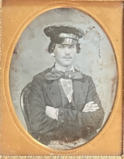 DAGUERREOTYPE of MAN in HAT w LARGE BOW TIE OCCUPATIONAL - W.B. EASTMAN BOSTON
