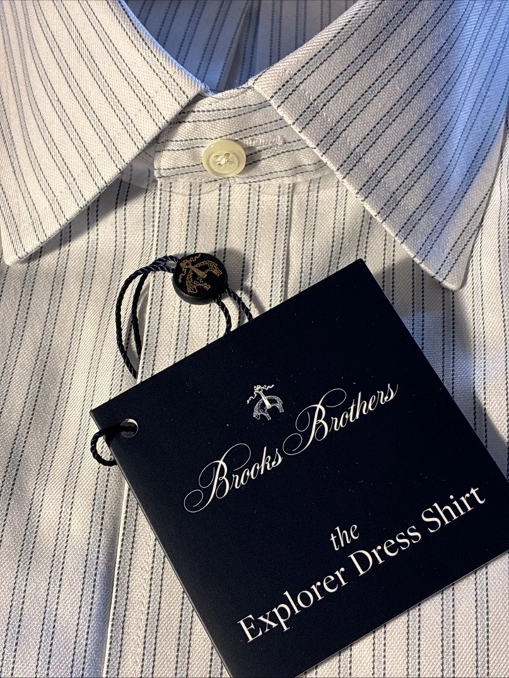 ✅Nuevo con etiquetas Camisa de Vestir Brooks Brothers Explorer Para Hombre Grande, Blanco/Azul Claro 15 1/2-36 Foto 4 de 4
