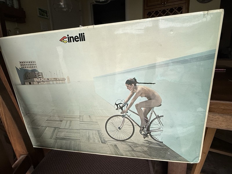 Cinelli Vintage Dealer Poster Sign Nude Woman  1970’s Campagnolo super Corsa 