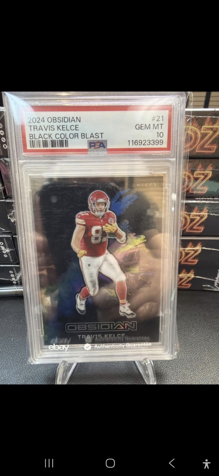 2024 Panini Obsidian Black Color Blast Travis Kelce Chiefs #21 PSA 10