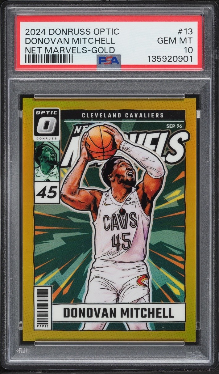(#/10) 2024-25 Donruss Optic NET MARVELS #13 Donovan Mitchell GOLD PRIZM SSP
