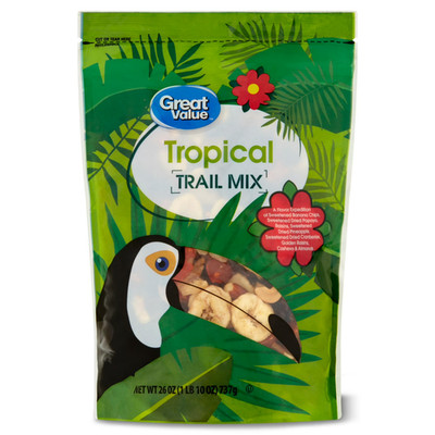 Great Value Tropical Trail Mix 26oz Snack Nut Fruit Mix Pack of 2 & 1