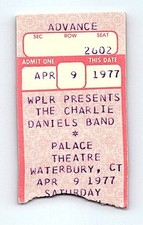 Charlie Daniels Band Concert Ticket April 9 1977 Waterbury Connecticut