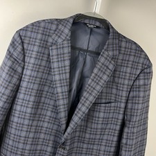 Jos. A. Bank Traveler Mens 48R Wool Blazer Sport Coat Suit Jacket Blue Plaid