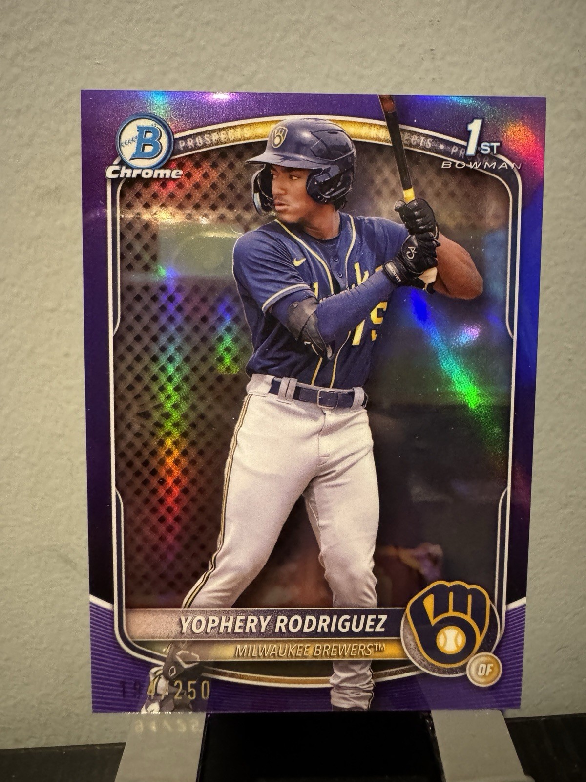 2025 Bowman Chrome Yophery Rodriguez Purple Refractor /250 Brewers 1st #BCP-36