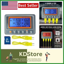 Precision 4-Channel K-Type Thermocouple Data Logger with Alarm & 8G SD