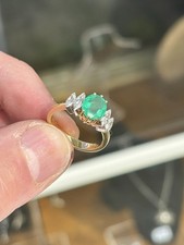 18ct Gold, Oval Cut Emerald and Marquise Cut Diamond Ring