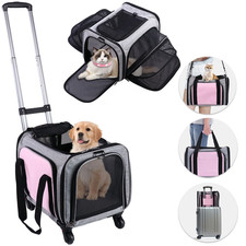 Rolling Pet Carrier with Wheels Foldable Airline Approved Dog Cat Travel