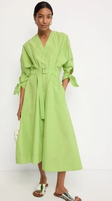 3.1 Phillip Lim Women's Poplin V Neck Midi Dress Belted Green US Size 12 |  eBay