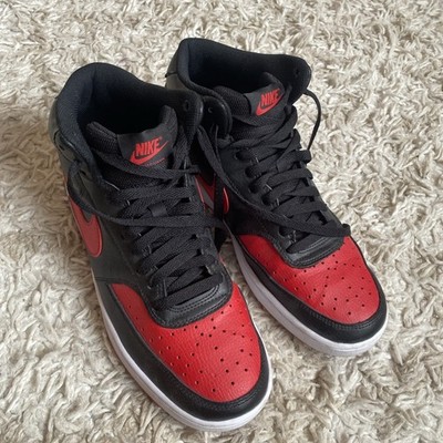 Nike Court Vision Mid Black Red Trainers  Size UK 9, EU 44   Very Good Condition