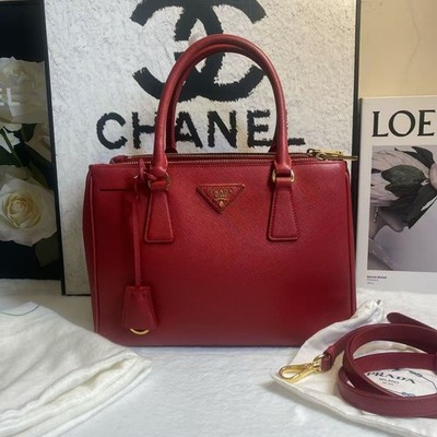 Prada Galleria Red Saffiano Leather Tote Crossbody Bag Auth