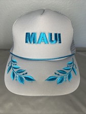 Vintage Maui Hawaii Snapback Trucker Hat Surfing Beach Embroidered Gray Teal