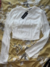 Pretty Little Thing Ladies Long Sleeve Sequin Cropped Top Size 6 BNWT