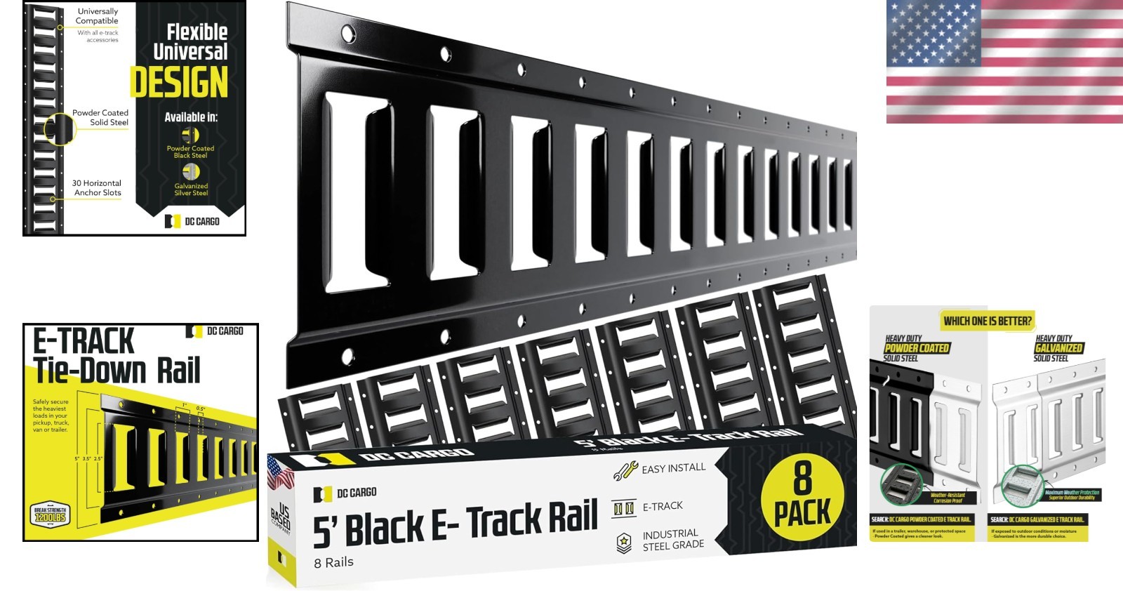 E Track Tie Down Rail Kit 5ft 8 Pack Heavy Duty Black for Trailers Vans Trucks thumbnail 2