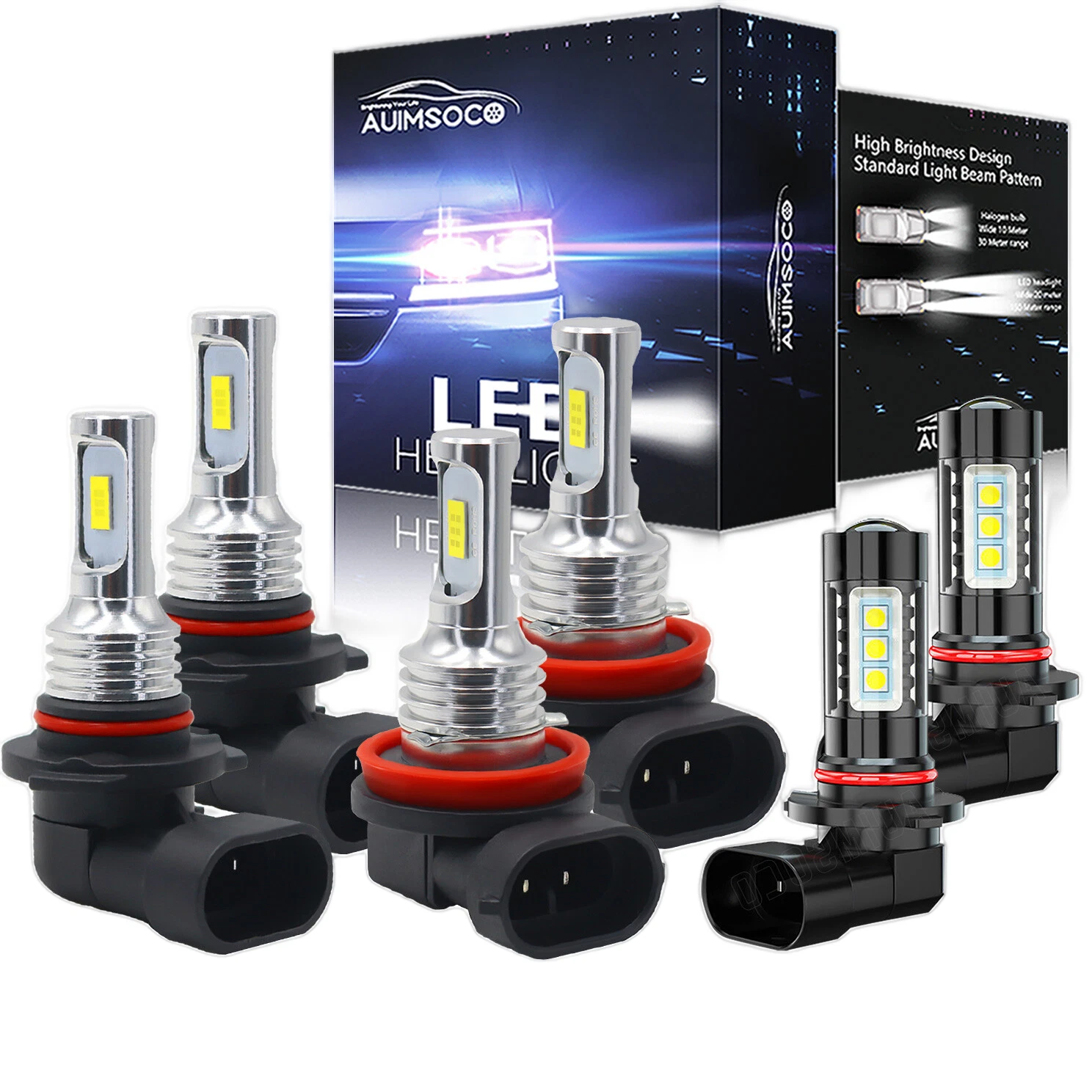 For Ford Escape 13-16 6x 6000K White LED Headlight & Fog Light Bulbs Combo Kits