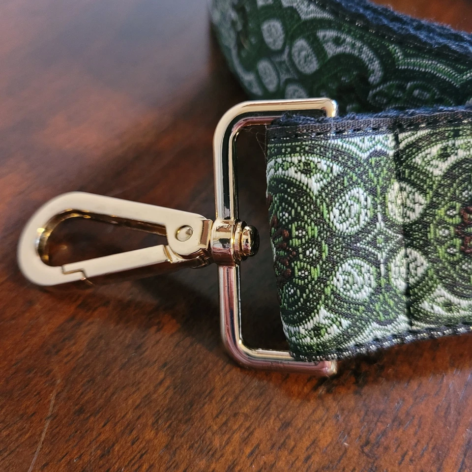 Correa Bandolera Verde/Marrón Tejido Algodón Con Herrajes Dorados BNNU con Caja Foto 2 de 4