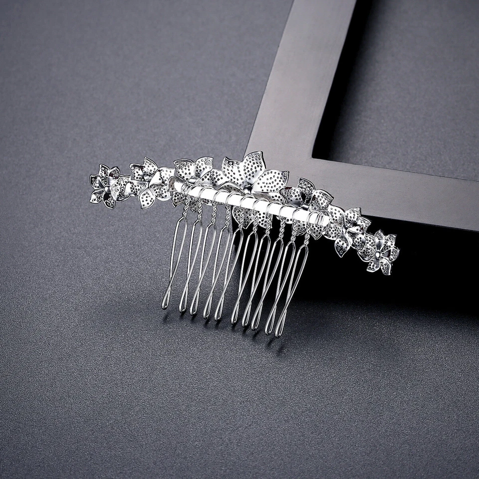 Clip de pelo para mujer chapado en oro premium flor cristal circón blanco boda Foto 4 de 4