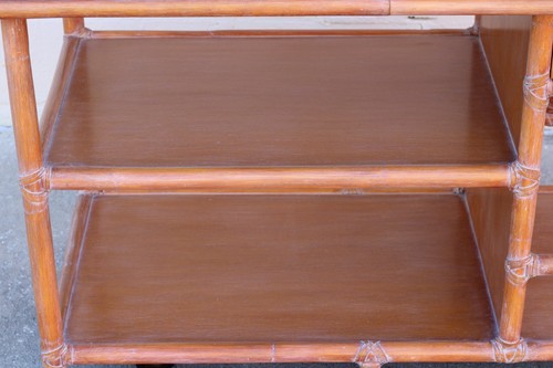 Authentic Marked McGuire Bamboo Rattan Rolling Sliding Adjustable Top Server MCM - Picture 9 of 13